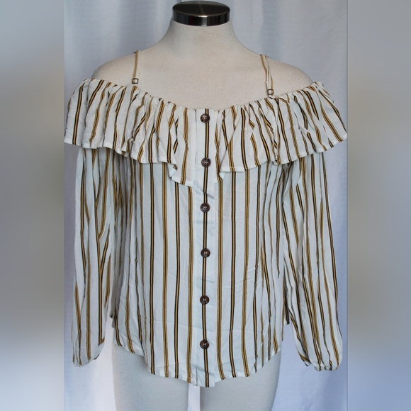 Maurices Tops - NWT Maurices Off-the-Shoulder Striped Blouse – Mustard & Cream